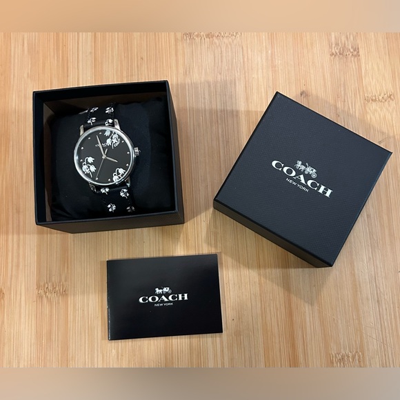 Coach Grand Floral Watch With 36mm Face & Black Leather Band main image 4